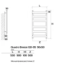 Полотенцесушитель Приоритет Quadro Breeze 90x50 9005M KTX4MS слева 