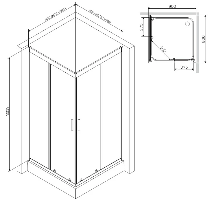 Душевой уголок AM.PM Gem 90x90см W90G-403-090MT профиль хром, стекло прозрачное