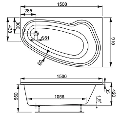 Акриловая ванна Vagnerplast Avona 150x90 VPBA159AVO3PX-04 правая, белая глянцевая