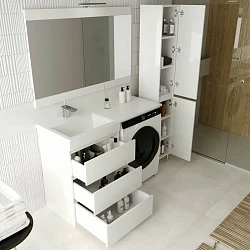 Тумба с раковиной Style Line Даллас 110 напольная, левая, белый глянец