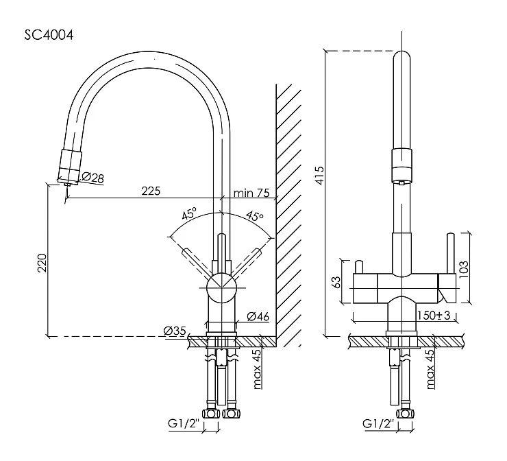 Смеситель для кухни Sancos Lucia SC4004MB черный матовый