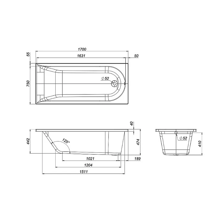 Акриловая ванна AM.PM Spirit 170x75 W72A-170-075W-A2 белая глянцевая