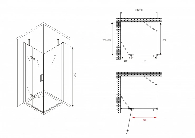 Душевой уголок ABBER Zart 90x100см AG08090-S101 профиль хром, стекло прозрачное