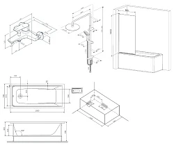Акриловая ванна AM.PM Gem 150x70 с каркасом, шторкой и душевой системой W90ASET-150D8 белая матовая