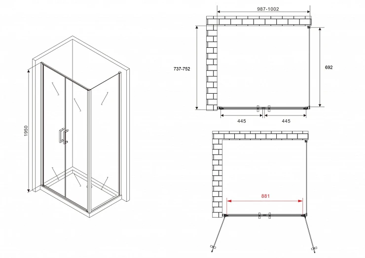 Душевой уголок ABBER Sonnenstrand 100x75см AG04100BC-S75B профиль черный, стекло прозрачное