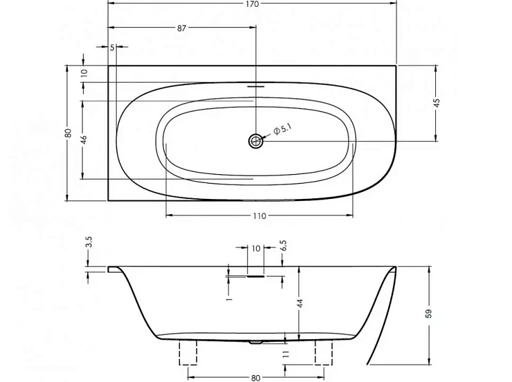 Акриловая ванна Riho Omega Corner 170x80 B097001005 правая, белая глянцевая