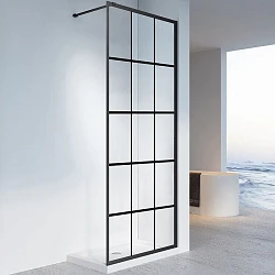 Душевая перегородка Veconi Korato KR80 90см KR80-90-01-C8 профиль черный, стекло прозрачное