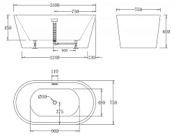 Акриловая ванна BelBagno 150x75x60 BB71-150 белая глянцевая