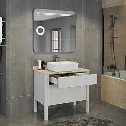 Тумба с раковиной Comforty Лондон 90-2 00004138841 белая глянцевая, с бежевой столешницей