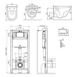 Инсталляция с унитазом и клавишей AM.PM Spirit 2.0 IS450A38.701700 белый, синий, черный