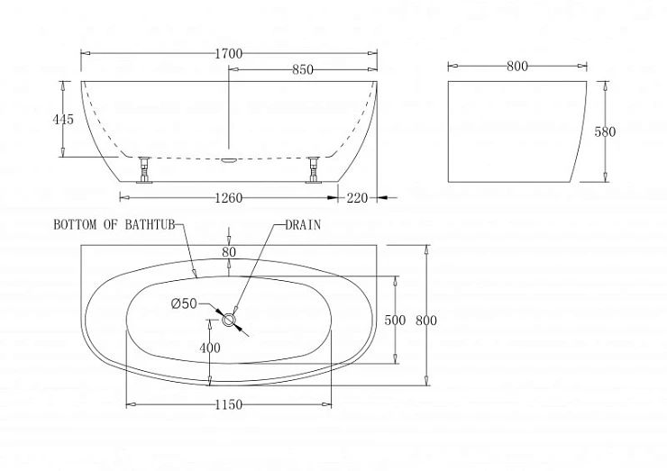 Акриловая ванна BelBagno 170x80 BB83-170 белая глянцевая
