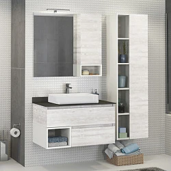 Тумба с раковиной Comforty Прага 90 00-00003828 дуб белый, с антрацитовой столешницей