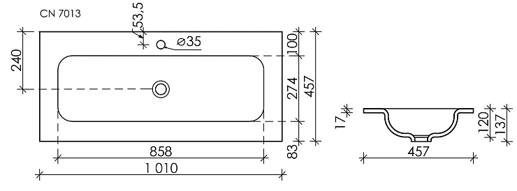 Раковина встраиваемая Ceramica Nova Grace 100см CN7013MB черная матовая