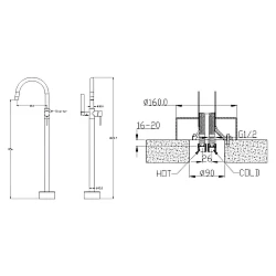 Напольный смеситель для ванны с душем Boheme Uno BLACK 469-B (229-B) черный матовый