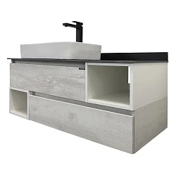 Тумба с раковиной Comforty Прага 120 00-00004130CF дуб белый, с антрацитовой столешницей