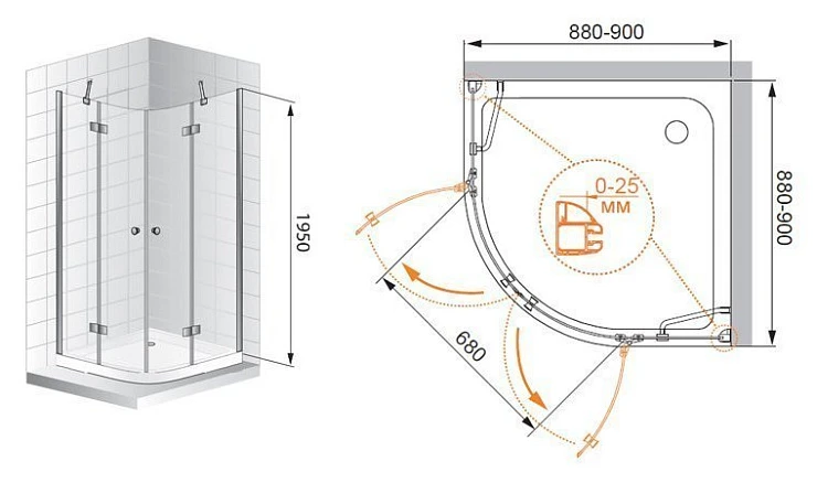 Душевой уголок Cezares Verona 90x90см VERONA-R-2-90-P-Cr профиль хром, стекло рифленое