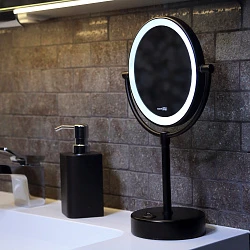 Косметическое зеркало Wasserkraft Elbe K-1005BLACK с подсветкой, черное матово