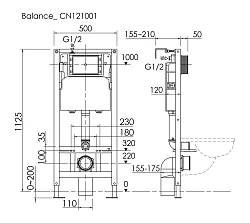 Система инсталляции для унитазов Ceramica Nova Balance CN121002MB с кнопкой черной матовой