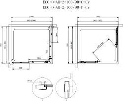 Душевой уголок Cezares Eco 100x90см ECO-O-AH-2-100/90-P-Cr профиль хром, стекло рифленое