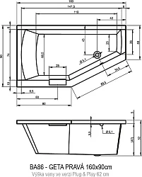 Акриловая ванна Riho Geta 160x90 B029008005 правая, белая глянцевая