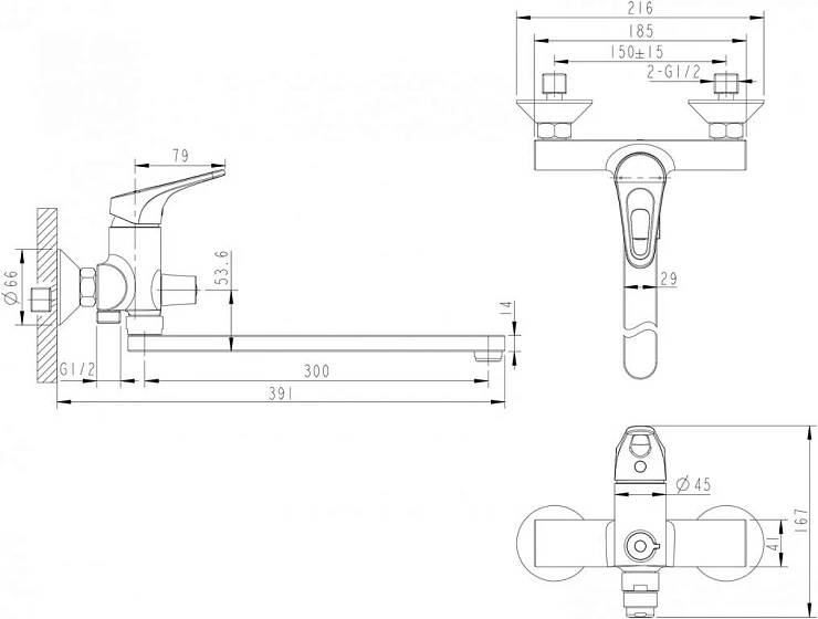 Смеситель для ванны с душем Bravat Drop-D F648162C-01A хром
