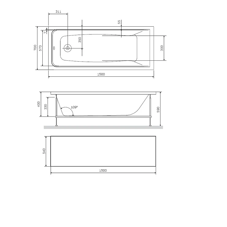 Экран AM.PM Gem 150х70 W90A-150-070B-P черный