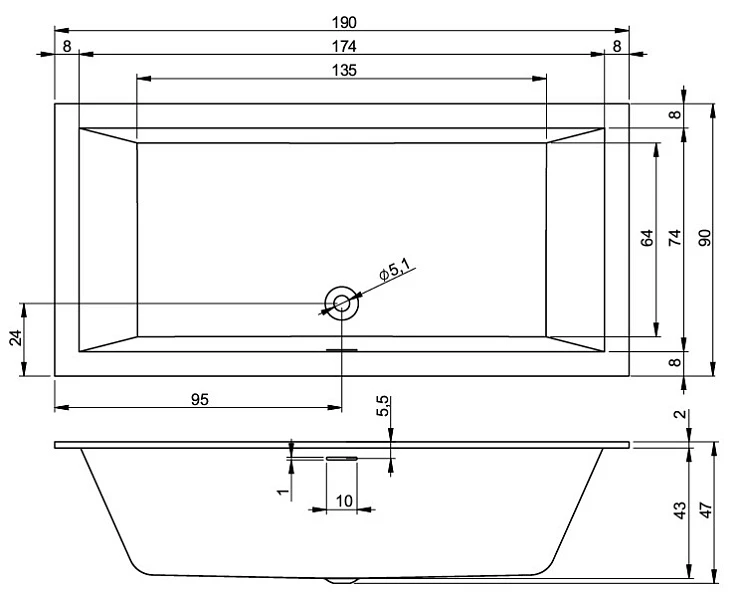 Акриловая ванна Riho Rething Cubic 190x90 Plug & Play B109022005 правая, белая глянцевая