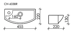 Умывальник подвесной прямоугольный с крепежом (чаша справа, отверстие под смеситель слева) со сливом