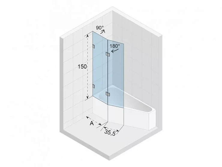 Шторка на ванну Riho VZ Scandic NXT X500 Space Saver R 90x150см G001172120 хром, стекло прозрачное