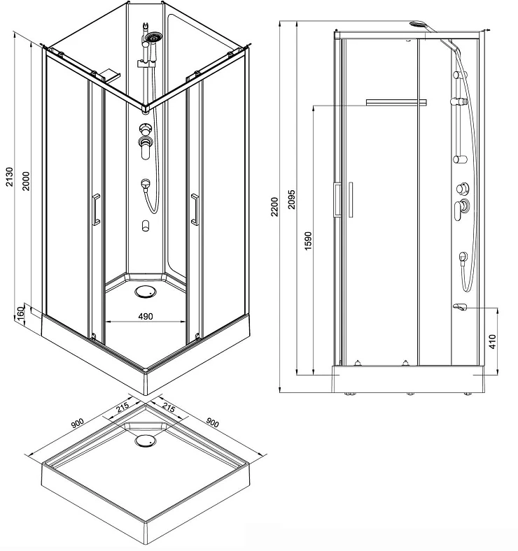 Душевая кабина Aquanet Passion S 2.0 90x90см 263869 прозрачное стекло