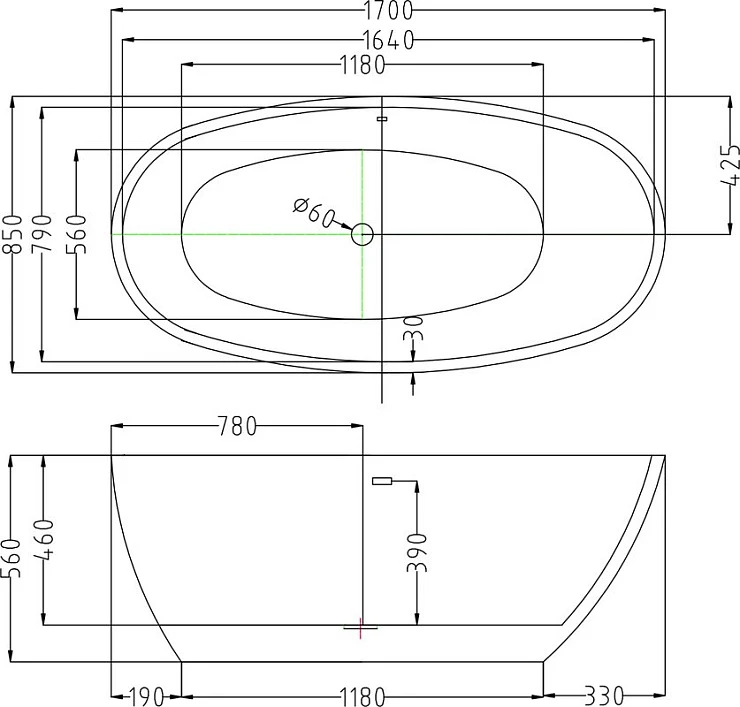 Акриловая ванна ESBANO Sophia 170x85 ESVASOPHW белая глянцевая