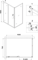 Душевой уголок Niagara Nova 100x70см NG-62-10A-A70 профиль хром, стекло прозрачное