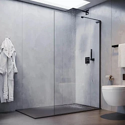 Душевая перегородка Veconi Korato KR-77B 90см KR77B-90-01-C9 профиль черный, стекло прозрачное