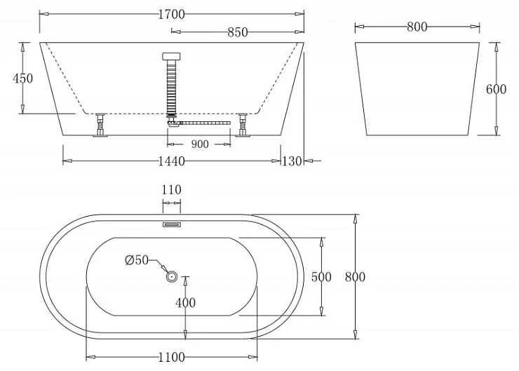Акриловая ванна BelBagno 170x80x60 BB71-170-NERO черная глянцевая