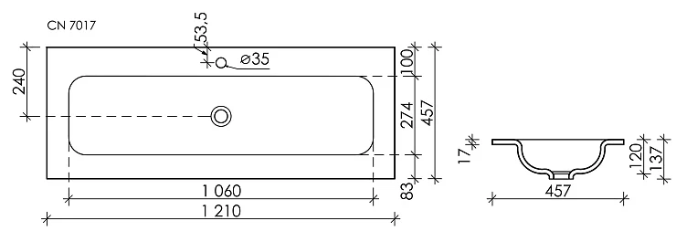Раковина встраиваемая Ceramica Nova Grace 120см CN7017MB черная матовая