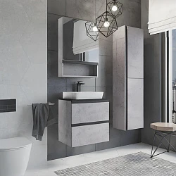 Тумба с раковиной Comforty Комфорти Эдинбург 60 00-00005700CF бетон светлый, с черной столешницей