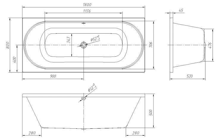 Акриловая ванна AM.PM Bliss L 180x80 W53A-180-080W-ARB белая глянцевая