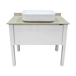 Тумба с раковиной Comforty Лондон 90-1 00-00006547 белая глянцевая, с бежевой столешницей