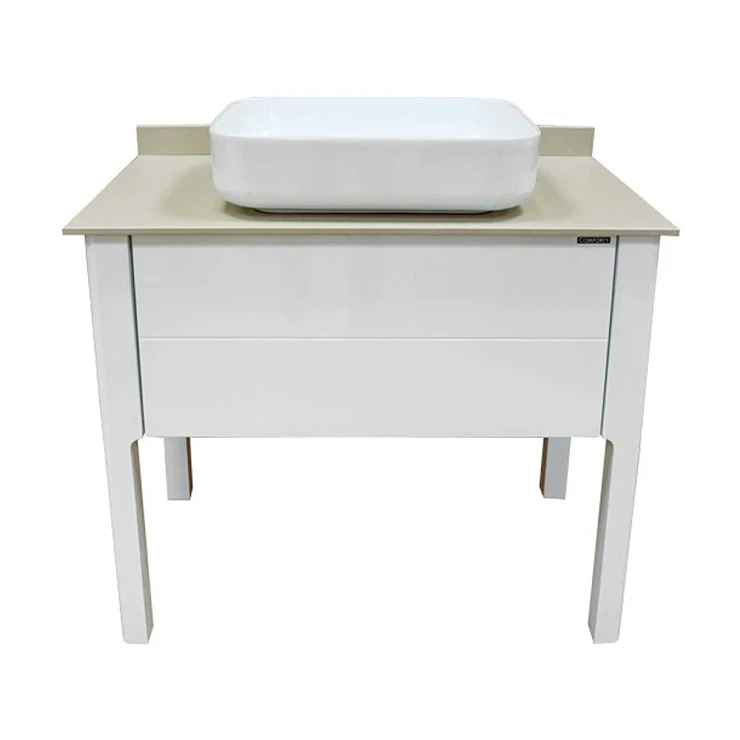 Тумба с раковиной Comforty Лондон 90-1 00-00006547 белая глянцевая, с бежевой столешницей