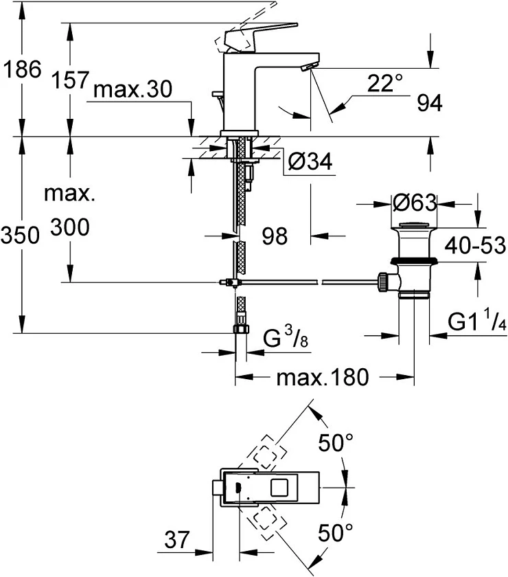 Смеситель для раковины Grohe Eurocube 23127000 хром