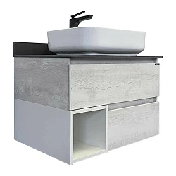 Тумба с раковиной Comforty Прага 75 00-00014832CF дуб белый, с графитовой столешницей