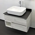 Тумба с раковиной Comforty Прага 75 00-00004198CF дуб белый, с антрацитовой столешницей