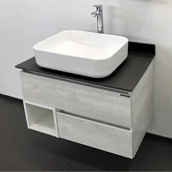 Тумба с раковиной Comforty Прага 75 00-00004198CF дуб белый, с антрацитовой столешницей