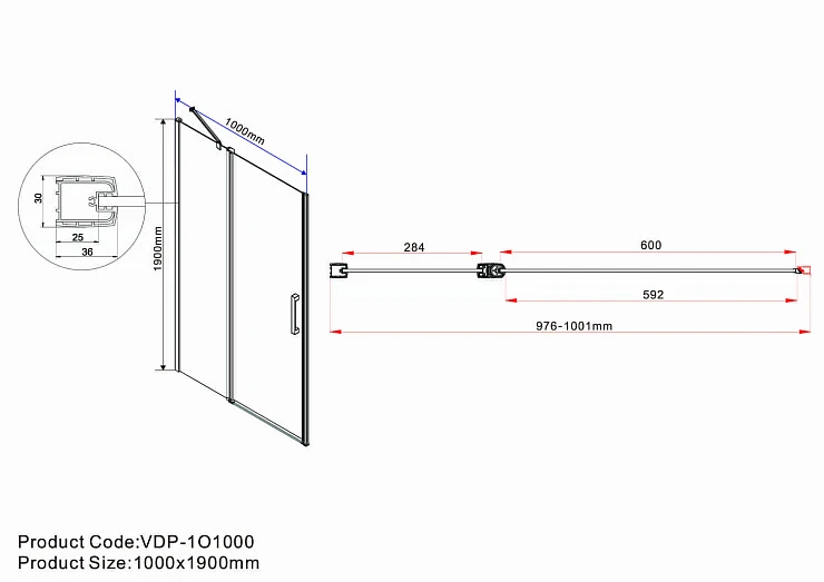 Душевая дверь в нишу Vincea Orta 100см VPP-1O100CL профиль хром, стекло прозрачное