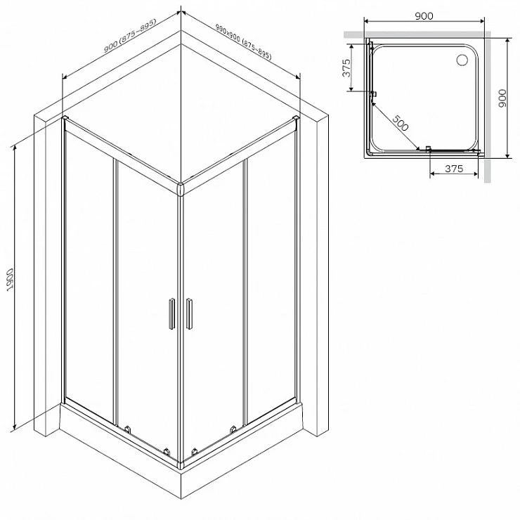 Душевой уголок AM.PM Gem 90x90см W90G-403-090MT профиль хром, стекло прозрачное