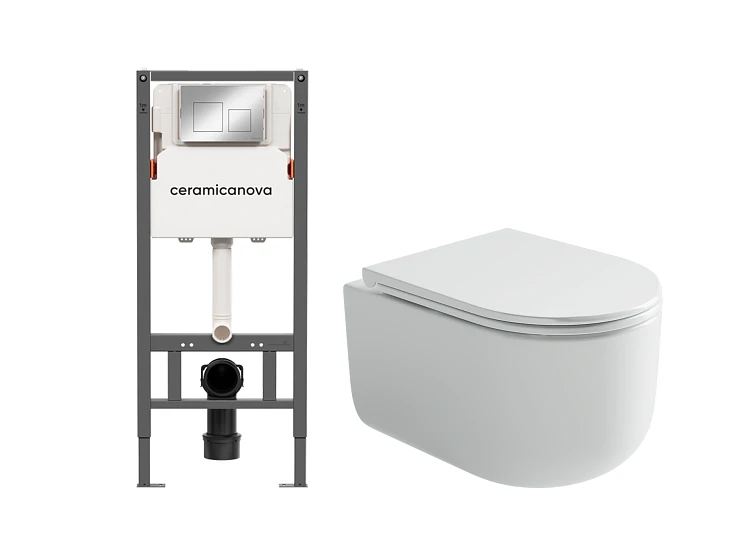 Комплект инсталляции Ceramica Nova CN121002CH с унитазом CN4006, кнопка хром глянец