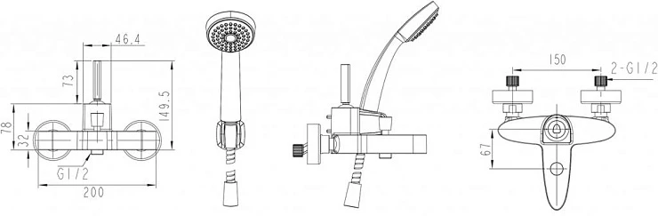 Смеситель для ванны с душем Bravat Art F675109G-B белый / золото
