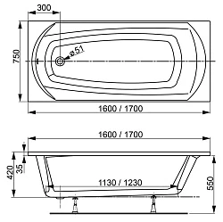 Акриловая ванна Vagnerplast Ebony 170x75 VPBA170EBO2X-04 белая глянцевая