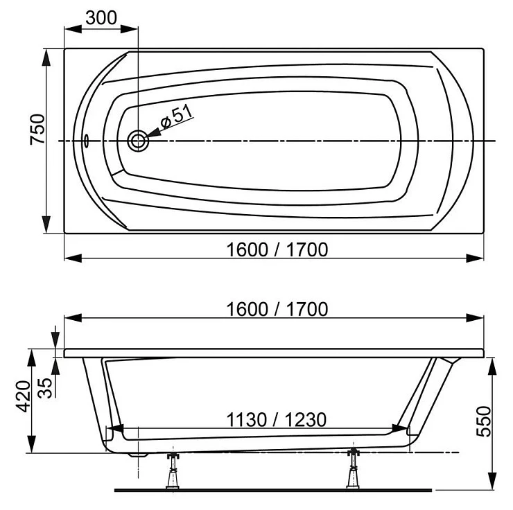 Акриловая ванна Vagnerplast Ebony 170x75 VPBA170EBO2X-04 белая глянцевая