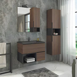 Тумба с раковиной Comforty Франкфурт 90 00-00002048CF дуб шоколадно-коричневый, с черной раковиной